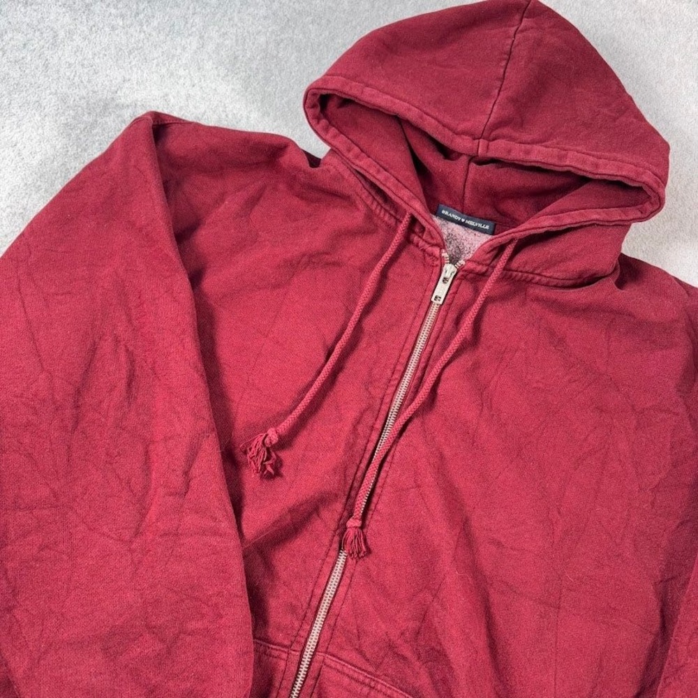 Brandy Melville Full Zip Hoodie Women OS Burgundy Oversized Christy Relaxed Fit